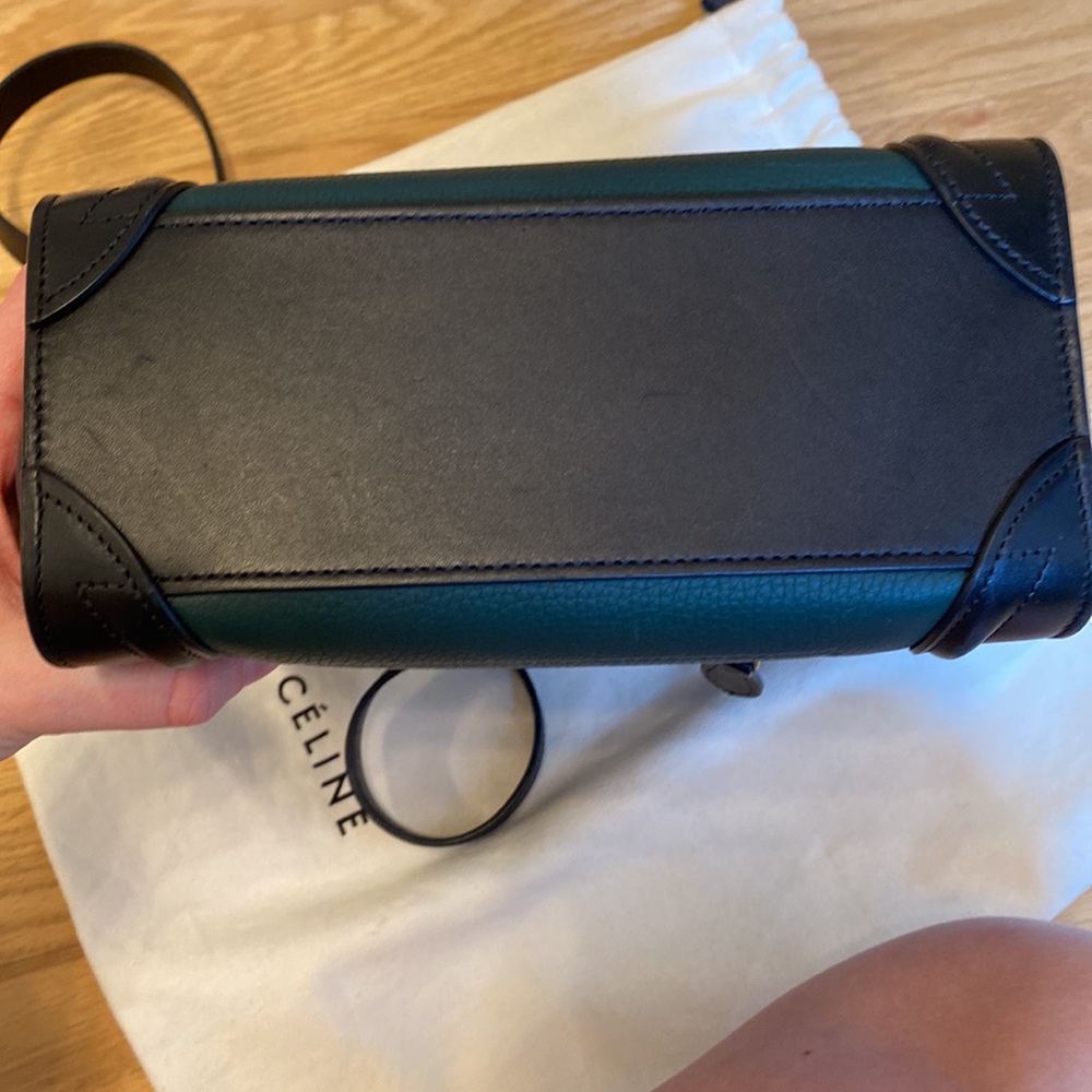 Céline mini luggage tote bicolour smooth calfskin in green and black - Picture 9 of 10